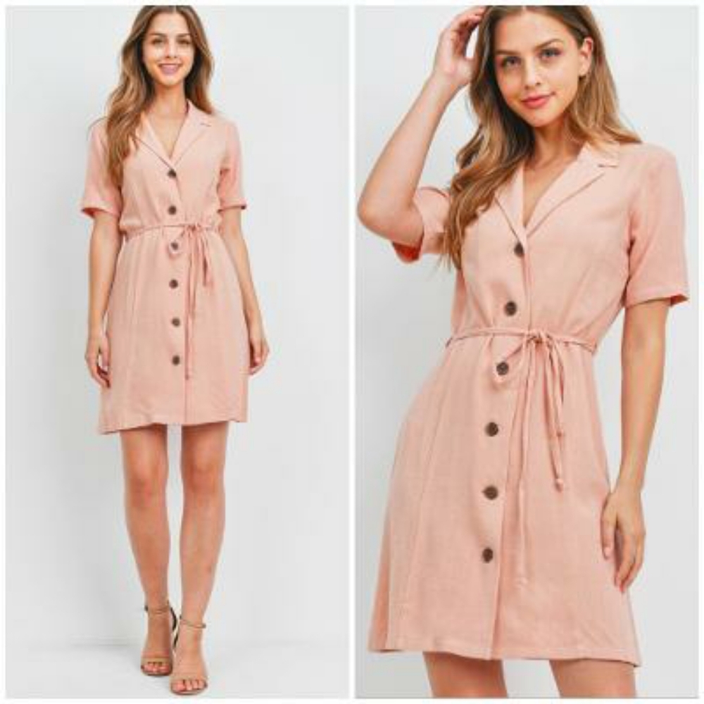 FEW LEFT❗️POTTER'S POT Blush Linen Blend Shirt Dress
